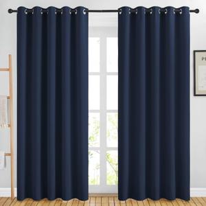 NICETOWN Blackout Curtains Panels for Living Room, 2 Panels, 66 x 80 Inch, Navy, 3 Pass Microfiber Noise Reducing Thermal Insulated Solid Ring Top Blackout Window Drapes