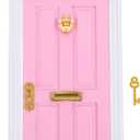 Yardwe Mini Wooden Fairy Door with Spire Design, 1:12 Scale Dollhouse Accessories for Decoration, Pink Door with Key for Christmas, Birthday, Wedding, and Fairy Party