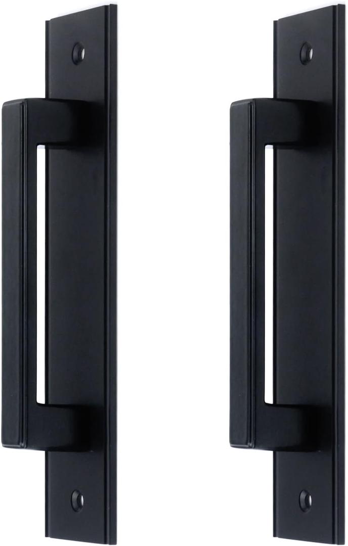 Back-Stick/Pre-Drill Closet Door Handle Sliding Door Pull Drawer Pulls Handle Barn Door Handles with Plate, Punch-Free Door Pulls for Glass Door Bathroom (7", 2PCS, Black)