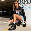 DREAM PAIRS Combat Boots Ankle Booties Lace-up Platform Side Zipper Lug Sole Boots Ankle Boots for Women 5.5