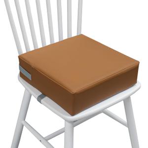 Toddler Booster Seat for Dining Table, 2 Elastic Seat Belts, Anti-Scratch PU Skin-Friendly, Waterproof, Anti-Wrinkle, Detachable Non-Slip Bottom - Brown