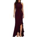 WOOSEA Women's One Shoulder Sleeveless Split Bodycon Mermaid Evening Cocktail Long Dress Burgundy, XL
