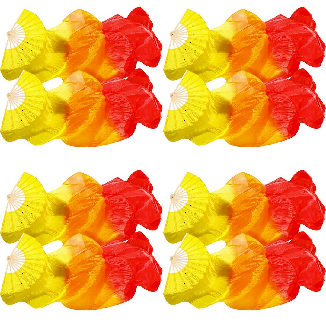 Qunclay Artificial Silk Bamboo Fans Veils Long Belly Dance Silk Fan Colorful Gradient for Dance Dancer Women Left & Right Hand 180 x 90 cm