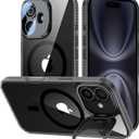 VOFATA [Upgraded] for iPhone 16 Case with Camera Cover Stand [Fit for MagSafe][9H Camera Lens Protector] Mil-Grade Protection Transparent Magnetic iPhone 16 Phone Case, Clear Black