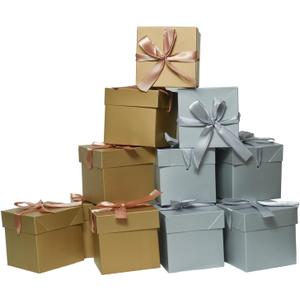 6 Pcs Gold & 6 Pcs Silver Gift Boxes with Lids for Birthdays, Easter, Father's Day, Women's Day,Graduation and All Occasions, (12-Count, Finish Size 6'' x 6''x 6'')