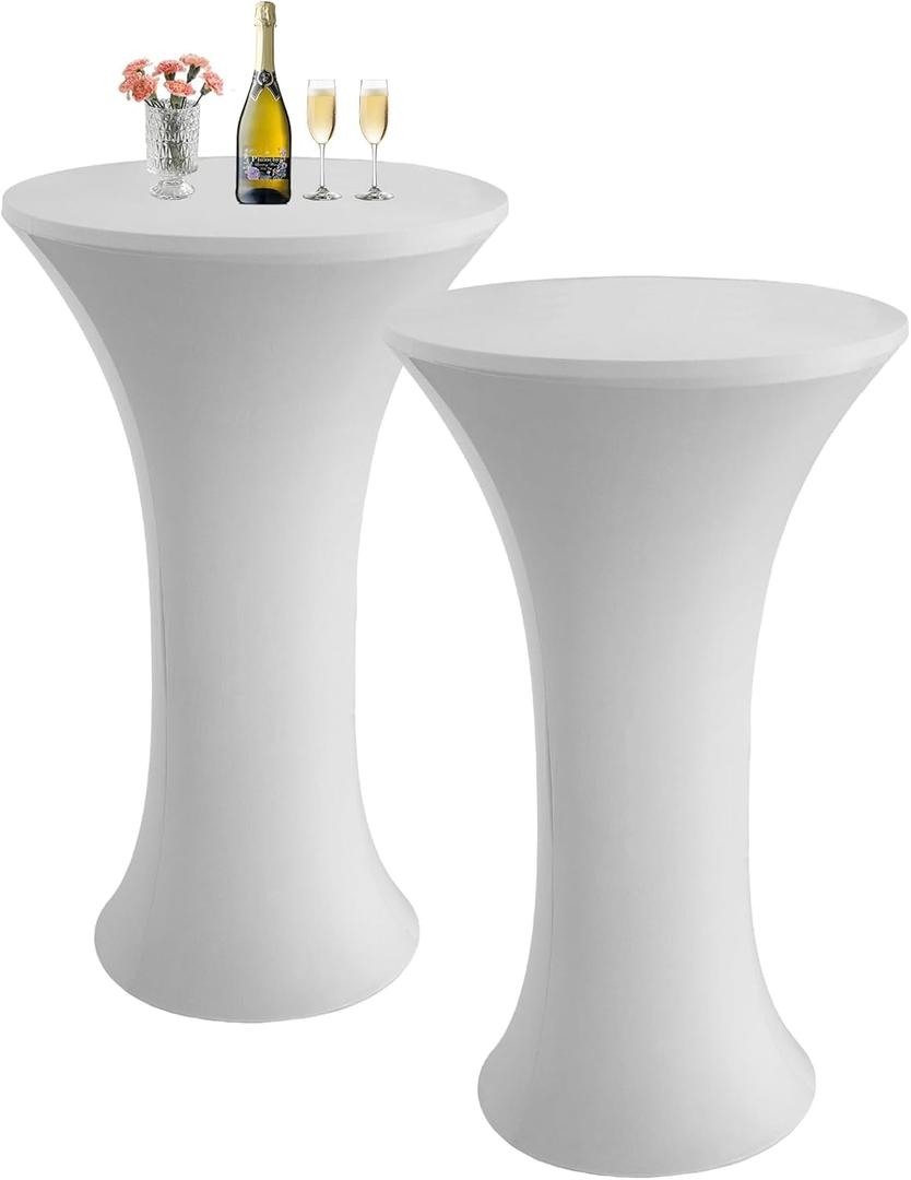 Cocktail Spandex Round Tablecloth, 2 Pack 24"x43" Highboy Fitted Stretch Cocktail Table Covers High Top Table Cloth for Banquet Wedding Bar Party - White