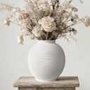 Large White Ceramic Vase Home Decor, Round Rustic Table Vases Farmhouse Living Room Entrway Kitchen Bedroom DecorationsMinimalist Hand-Made Textured Vase (10.8 Sandstone White)
