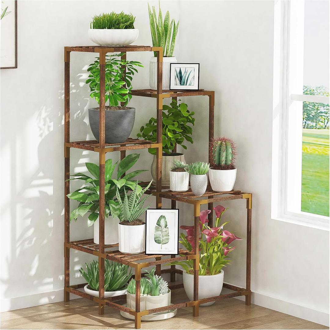 HOMKIRT 11 Tier Corner Plant Stand Indoor Outdoor For Multiple Plants, Corner Plant Shelf Rack Flower Stand, 40 Inch Tall Wood Plant Holder Ladder Table Display For Patio Garden Balcony Window