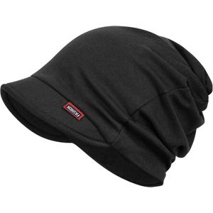 FADACHY Hat for Women - Soft Double-Layer Beanie with Ponytail Hole Spring Fall Winter Hats with Brim/Slouchy Beanie Cap (Black)