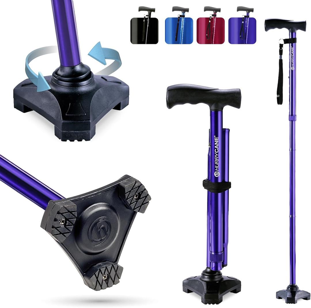 HurryCane Freedom Edition Foldable Walking Cane with T Handle