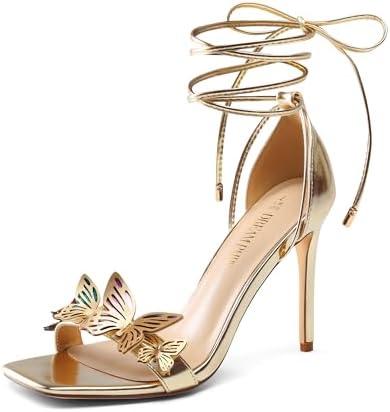 DREAM PAIRS Lace Up High Heels Stilletos Gladiator Open Square Toe Fashion Dressy Wedding Bridal Pumps Sandals 10