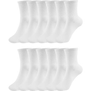 BomKinta Women Casual Calf Socks - Cute Cotton Crew Socks - Soft Above Ankle Sock Gifts 6 Pairs Size 5-10 (12 Pairs - 12 White)