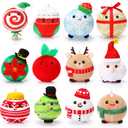 Aoriher 12 Pcs Christmas Plush Ornaments 3.15 Inch Plush Doll Toy Santa Claus Elk Snowman Gingerbread Man Christmas Tree Snowball Snowflake Gift Box Sock Candy for Xmas Party Favor Gifts