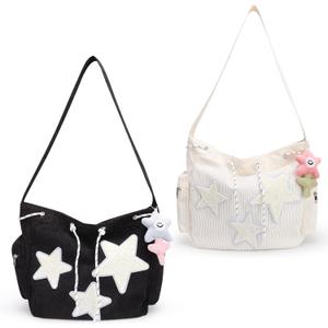 2 Pack Star Crossbody Bag Women Y2K Hobo Bag Corduroy Tote Bag Aesthetic Messenger Bag Large Capacity Cute Shoulder Bag