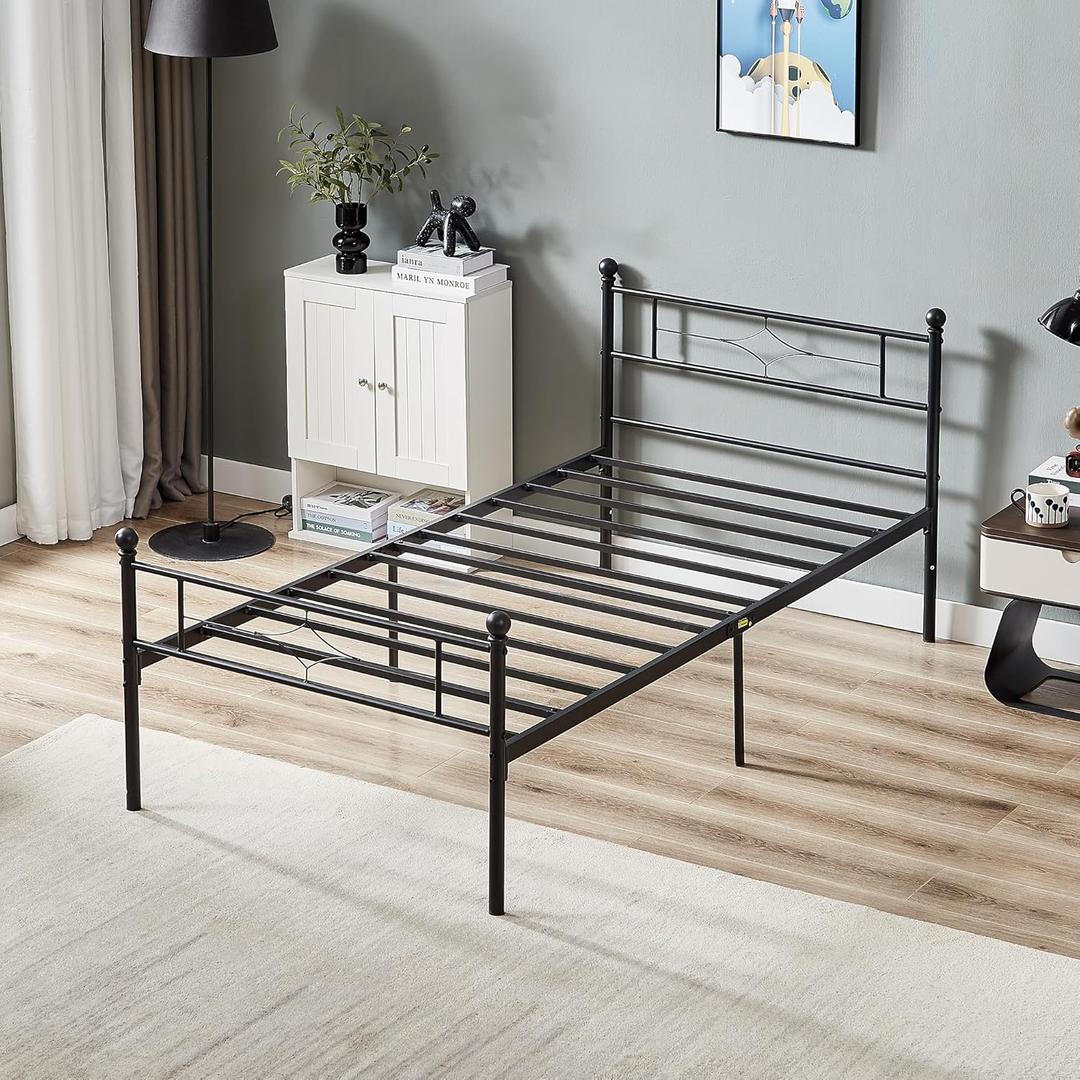 Nelaukoko Twin Metal Bed Frame with Headboard and Footboard, Platform Bed Frame Twin Size with Storage Underneath, Strong Metal Slats Support, No Box Spring Needed, Easy Assembly (Black)