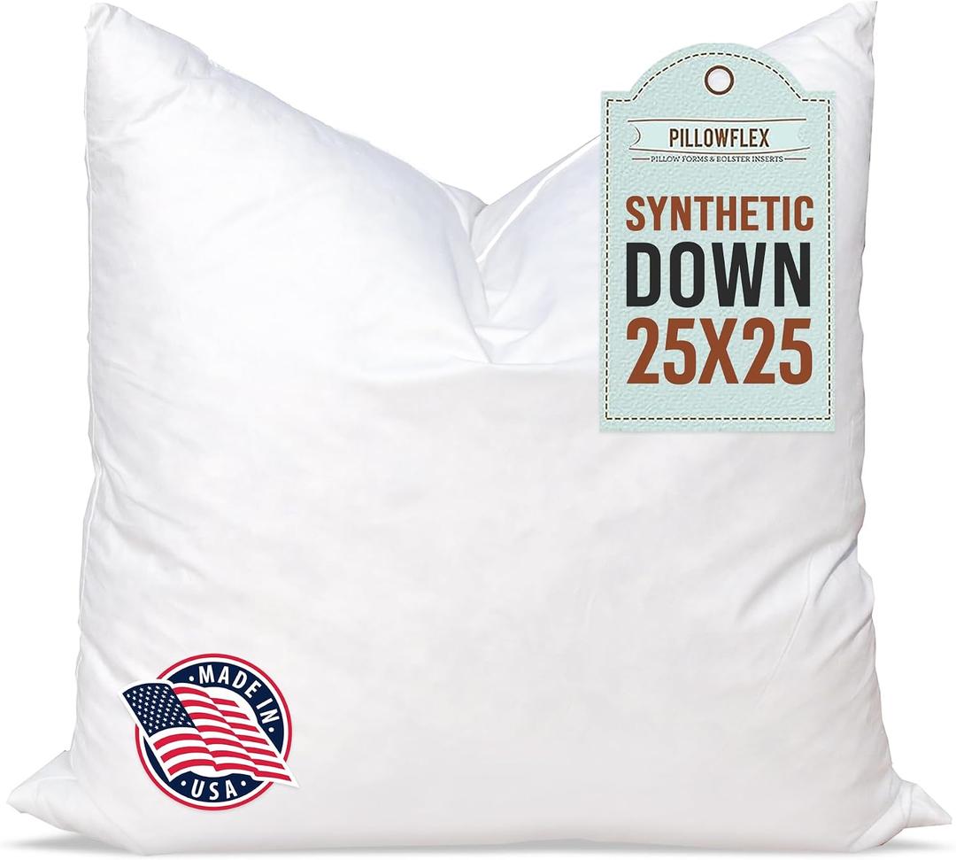 Pillowflex Synthetic Down Pillow Insert - 25x25 Euro Down Alternative, Ultra Soft Large Square European Throw Pillow, Bed Sham- 1 Decorative Form, 25 Inch by 25 Inch