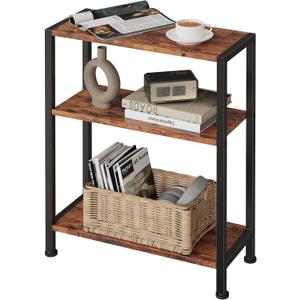 3-Tier Side Table, Small End Table, Sofa Side Table for Narrow Spaces, Slim End Table, Nightstand Table, for Living Room Bedroom Office, Rustic Brown, 16.92 Inches X 7.08 Inches X 22.24 Inches