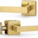 Square Passage Gold Door Handles (No Lock and Key), Non-Locking Heavy-Duty Gold Door Handle for Bathroom and Interior Closet, Satin Brass, 1 Pack