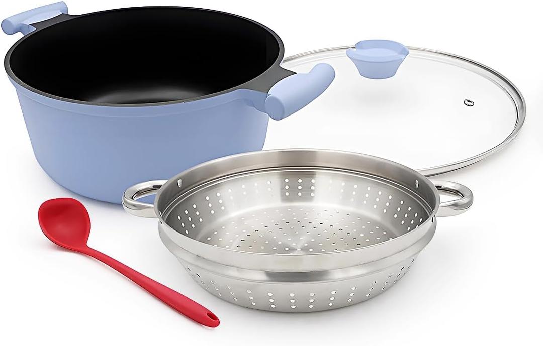 Steamer Pot for Cooking, 6.5 Qt Steam Pot with Lid, Nonstick Cooking Pot with Vegetable & Dumpling Steamer Basket, Food Steamer Cookware, Stay-Cool Handles, Induction Compatible, PFOA Free (Blue)