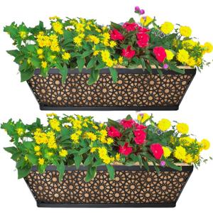 EIMQUVW 2 Pack 30" Railing Planter Window Box Deck Balcony Rail Planters Black Metal Flower Basket Horse Trough Planter with Coco Fiber Liner for Porch Fence Patio Outdoor