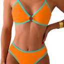 Fanuerg Women's Triangle Bikini Sets Circle Ring Linked Two Piece Swimsuit Color Block Cheeky Bathing Suit 2026 Orange L