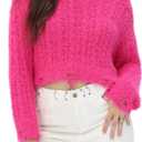 2025 Fall Cropped Sweater for Women Off The Shoulder Pullover Fluffy Knit Fashion Crop Top Holes Design (L)