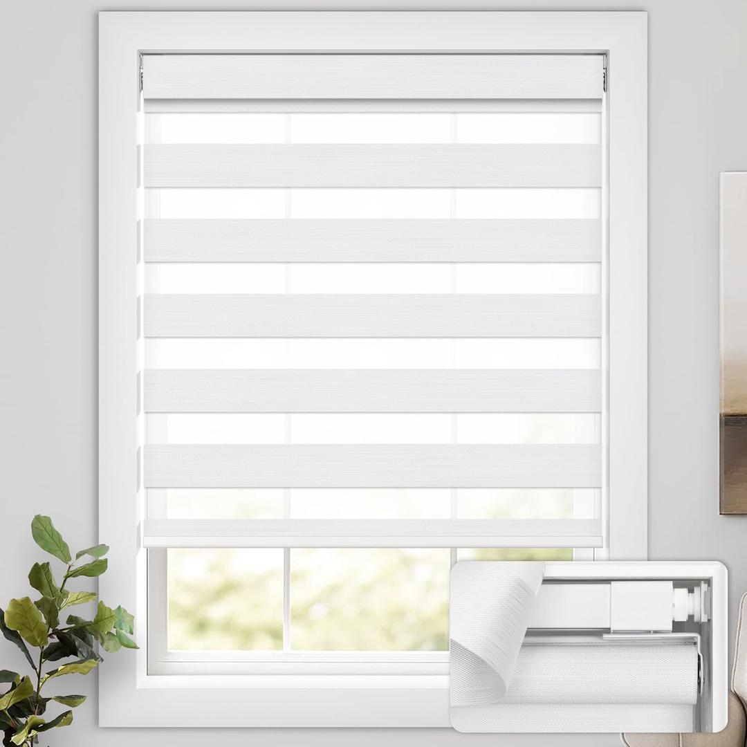 UNISHADES No Drill Cordless Zebra Blinds for Windows, Linen High Precision Fabrics, 44" W x 72" H Linen White