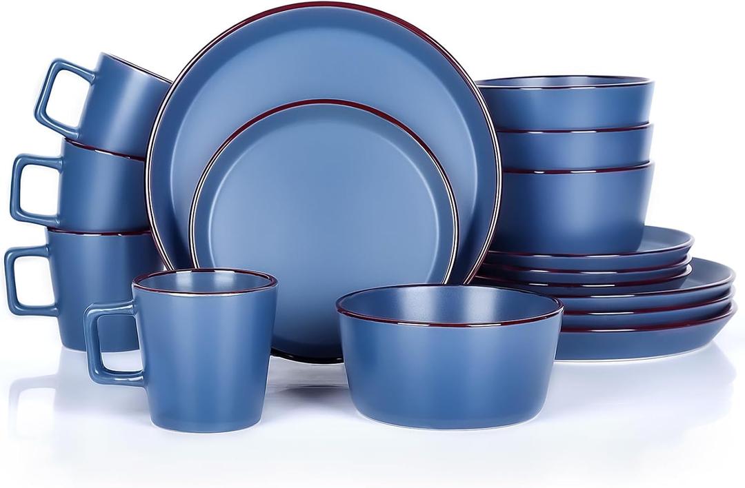 Plates and Bowls Sets, 16 Pieces Dinnerware Sets, Service For 4, Blue