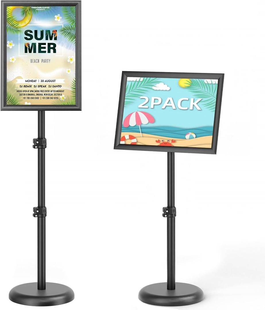 2Pack Sign Holder,11x17 inch Telescopic Adjustable Floor Sign Stand - Aluminum Openable Frame, 360 Rotatable, Suitable for Vertical and Horizontal Display - Perfect for Malls, Schools, Restaurants