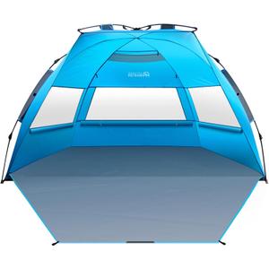 OutdoorMaster Beach Tent for 3-4 Person - Easy Setup and Portable Beach Shade Sun Shelter Canopy with UPF 50+ UV Protection Removable Skylight Family Size (X-Large, Blue)