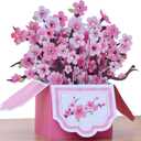 3D Pop Up Cherry Blossoms Cards, Birthday Cards with Colorful Rhinestones, Flower Bouguet 3D Pop Up Birthday Gift Card for Women Wife Mom Daughter Sister
