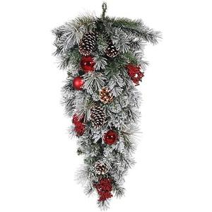 30" Snowed Pine With Cone/ Ball/Berry Teardrop Red Snow (Pack of 2)