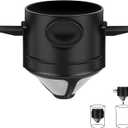 Pour Over Coffee Maker,Portable Stainless Steel Reusable Coffee Filter, Mini Collapsible Paperless Single Serve 1 Cup Coffee Dripper Cup Easy To Clean For Travel Camping (Black)