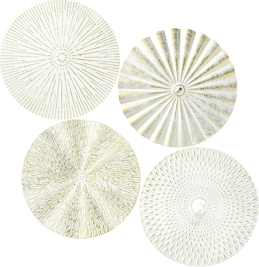 Hicarer 4 Pcs 12 Inch Metal Wall Art Decor Sunburst Hanging Metal Artwork Decor Wall Art Decorations for Home Living Room Office Gift for Christmas(White Gold)