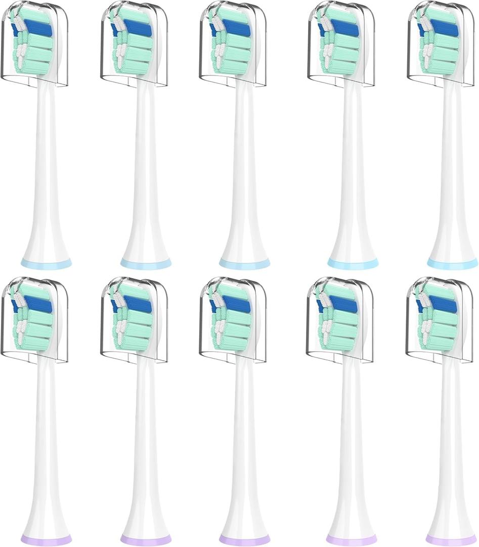 10pcs Replacement Toothbrush Heads for Philips Sonicare, End-Rounded Soft Bristles, Fits DiamondClean, 2 Series, ProtectiveClean, with Travel Caps