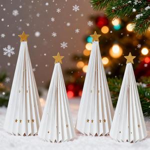OBBOLO 4Pcs Paper Christmas Tree, White Christmas Trees Centerpiece for Holiday XMARS Decoration