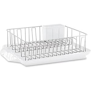 Farberware Classic Large Rust Resistant Full Dishrack with Removable 3 Compartment Flatware Caddy, Andlged Drain Board, 3-Piece, White