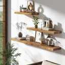 Dreamland 36 Inch Long Floating Shelves Set of 2, Rustic Solid Elm Wood Floating Shelf Wall Mounted, 8 Inch Deep Wooden Wall Shelves for Living Room, Bedroom, Bathroom, Kitchen, Natural, Flat Edge, 36inch