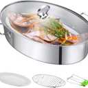 Stainless Steel Fish Steamer, Fish Steamer for Cooking Multi-Use Oval Pasta Pot/Braiser with Rack, Ceramic Pan, Chuck, Stockpot for Steaming Fish, Boiling Soup