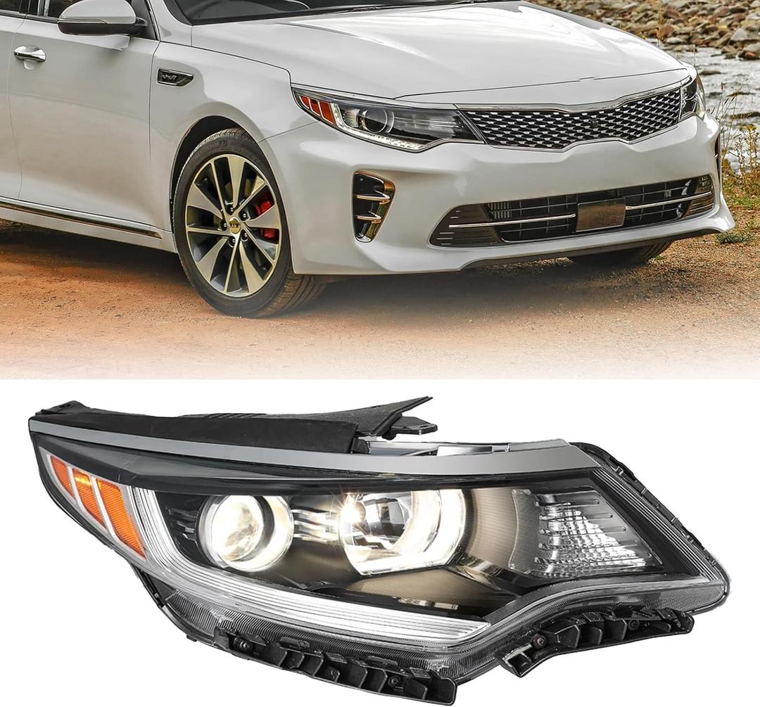 Halogen Headlight Assembly Compatible with 2016 2017 2018 Kia Optima w/Bulbs Halogen Headlamp (Passenger Right Side)