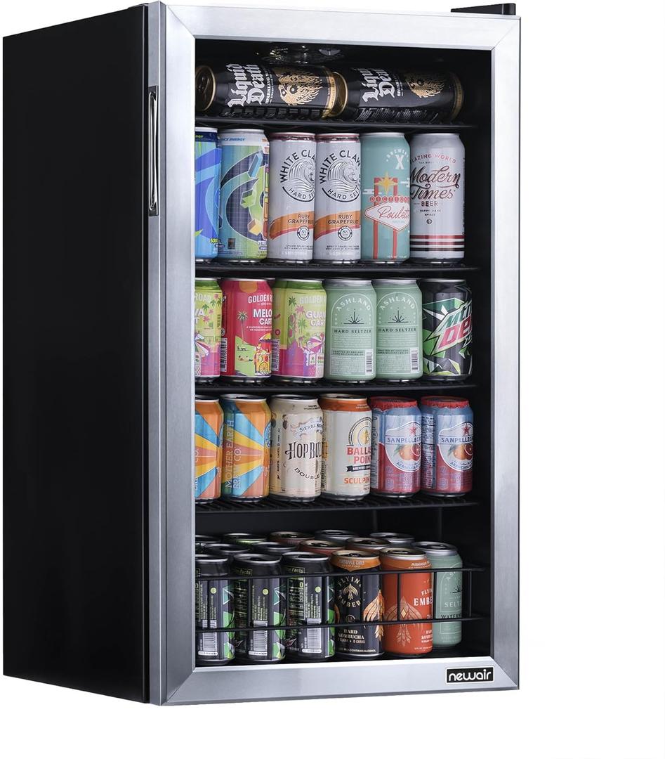 NewAir Beverage Refrigerator Cooler - 126 Cans Free Standing with Right Hinge Glass Door, Mini Fridge Beverage Organizer Perfect For Beer, Wine, Soda, And Cooler Drinks (Stainless Steel)