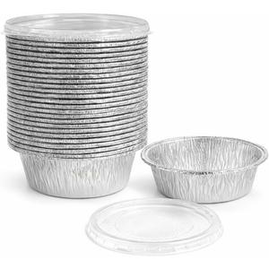Jijukor [20 Pack] 5" Mini Aluminum Foil Containers with Lids, 5 Inch Round Disposable Foil Pans for Baking, Meal Prep & Takeout