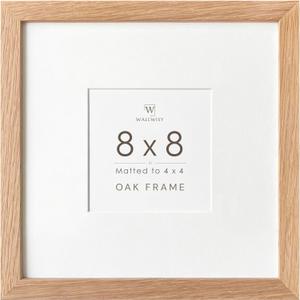 8x8 Picture Frame, Solid Oak Wood 8x8 photo Frame with Mat to 4x4(Openning Size is 3.5x3.5), Natural Oak 8x8 Picture Frames for Wall and Tabletop Display, Set of 1