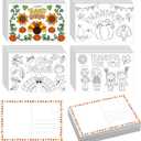 Fulmoon 100 Pcs Thanksgiving Color Your Own Cards 4 Styles 4" x 6" Turkey Pumpkin Sunflower Maple Leaves Coloring Greeting Fall Autumn Activity Postcards for Kids Student Adult Holiday Crafts