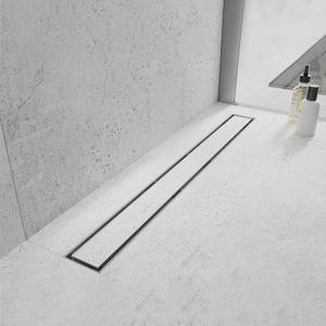 Linear Shower Drain, 24 inch Drain with Tile Insert 2-in-1 Panel, Brushed 304 Stainless Steel Shower Floor Drain, Linear Drain with Hair Strainer and Adjustable Feet
