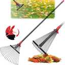 76 Inch Rake for Leaves, Adjustable 18 Metal Tines with Expandable Head Garden Rakes for Lawns Heavy Duty Metal Rake for Leaves Yard Gardening Grass Outdoor Debris
