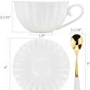 Yesland Set of 6 Royal Tea Cups and Saucers, 6 oz White Porcelain Tea Set & British Coffee Cups, White Latte Cups and Espresso Mug for Specialty Coffee Drinks, Latte, Cafe Mocha, Tea