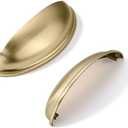 khtumeware 10 Pack 3-3/4" Gold Drawer Pulls Brushed Brass Cabinet Cup Pulls Kitchen Hardware Cabinet Handles Drawer Handles Knobs 3-3/4 inch Hole Center