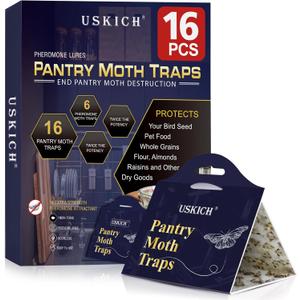 Moth Traps for Pantry Moths, 16 Pack Kitchen Moth Traps with Pheromones Prime, Non-Toxic Easy Setup Sticky Glue Trap for Food and Cupboard Moths in Your Kitchen (Organic)