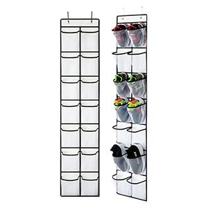 KEEPJOY Over the Door Shoe Organizer, Hanging Shoe Organizer with 4 Hooks, Shoe Holder with 14 Mesh Pockets Closet Door Shoe Storage Bag (White-2Pack)